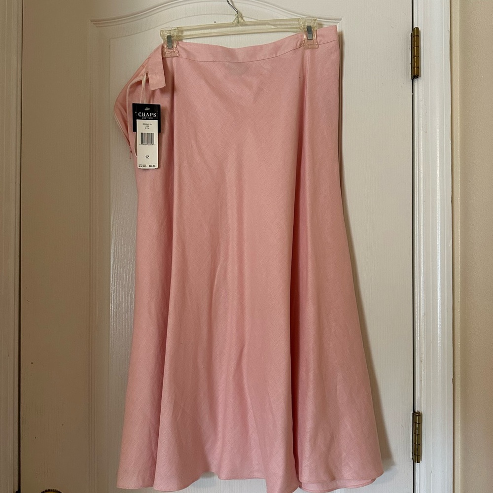 Chaps Pink Asymmetrical Midi A-Line Skirt